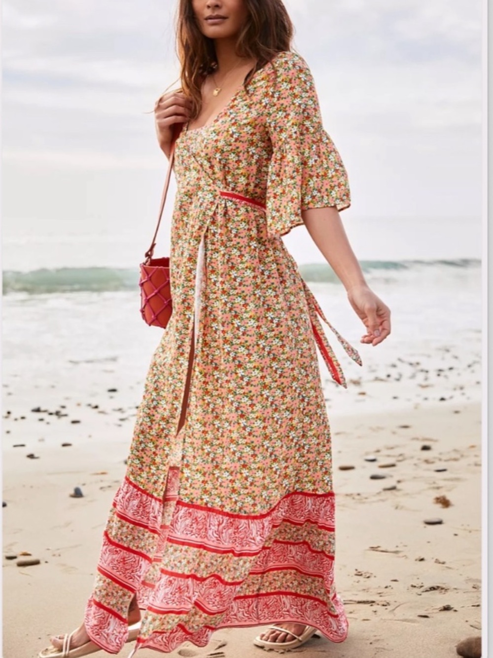 Maaji Josephine Cover Up Boho Beach Peasant Farmhouse Wrap Dress Large